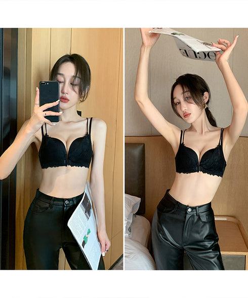 前開きブラショーツセットノンワイヤー下着 ダブルストラップブラジャーフロントホック レースショーツレディース 小胸盛れる セクシ?ランジェリーセット ヒョウ柄ブラ 86MEIZIQI-050