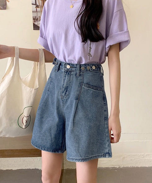 ウエスト調節可能デニムショートパンツ美脚 レディース ハイウエストショーパン ロールアップ 着やせボトムス レトロ デニム短パン細見え 裾ロールアップ オルチャン 86MINGTAI-001