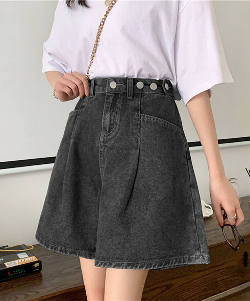 ウエスト調節可能デニムショートパンツ美脚 レディース ハイウエストショーパン ロールアップ 着やせボトムス レトロ デニム短パン細見え 裾ロールアップ オルチャン 86MINGTAI-001