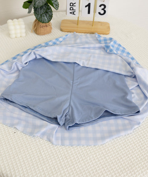 水着レディースフリルビキニ上下2点セット ギンガムチェックセパレート水着 スクエアネック ガーリータンキニ水着 おしゃれ 夏海プール水着 韓国風 ビスチェ風ビキニ 86MM-001