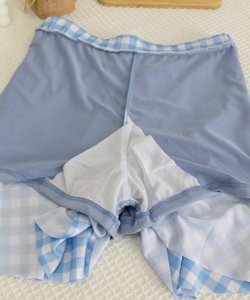 水着レディースフリルビキニ上下2点セット ギンガムチェックセパレート水着 スクエアネック ガーリータンキニ水着 おしゃれ 夏海プール水着 韓国風 ビスチェ風ビキニ 86MM-001