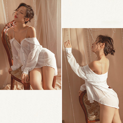 セクシーランジェリー シャツワンピース夏 ベビードール Tバックショーツ2点セット 超過激 エロ下着 ゆったり シースルーコスプレ 大人可愛いネグリジェ 透け透け 86MMYL-001