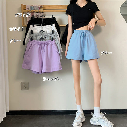 スウェットショートパンツ レディース春夏 ウエストゴム 韓国 ホットパンツ ハイウエスト ミニ丈 ボトムス ゆったり 短パン カジュアル スポーツパンツ短パン無地 86MSCJ-001