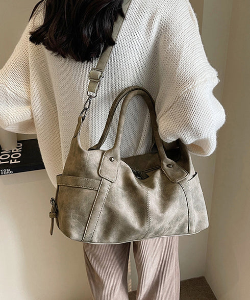 レトロトートバッグ 大容量 手提げバッグ レディース スエード調 ショルダーバッグ ヴィンテージ調 通勤通学バッグ 肩掛けかばん 韓国風 斜め掛けバッグ 手持ち鞄 86MXF-003