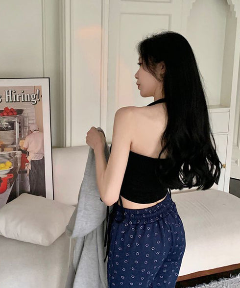 カップ付きキャミソール ホルターネック ブラトップ レディース サイドドローストリング下着 スリムフィット ノンワイヤー インナートップス レイヤードコーデ夏服 86MXUANBN-004