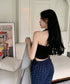カップ付きキャミソール ホルターネック ブラトップ レディース サイドドローストリング下着 スリムフィット ノンワイヤー インナートップス レイヤードコーデ夏服 86MXUANBN-004