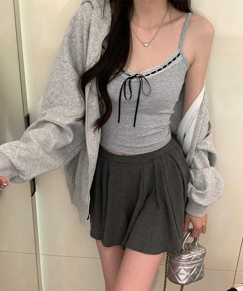 カップ付きキャミソールレーストリムキャミ レディース フロントリボンリブキャミ 着回し肌着 フィット ブラトップ おしゃれインナートップス フェミニン ブラキャミ 86MXUANBN-005