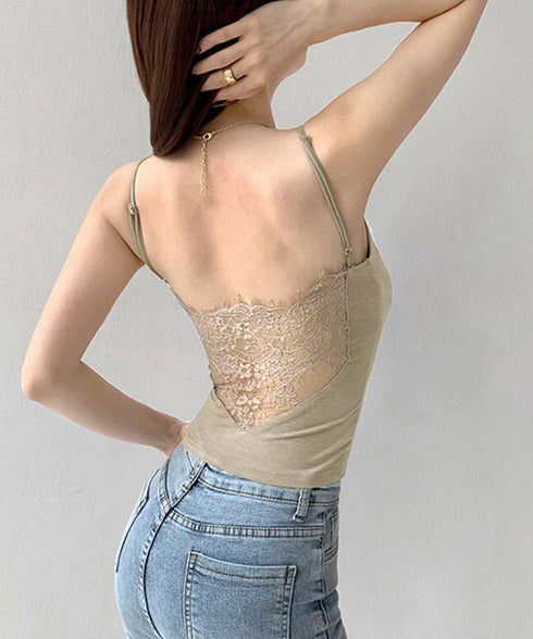 レース切替キャミソールカップ付きインナー インナーキャミソールレディース スクエアネックインナートップス フェミニンブラキャミ ブラ一体型ブラトップ 細肩紐キャミ 86MXUANBN-006