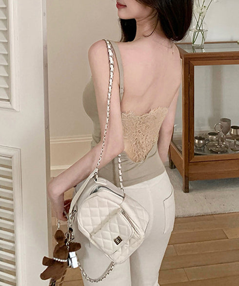 レース切替キャミソールカップ付きインナー インナーキャミソールレディース スクエアネックインナートップス フェミニンブラキャミ ブラ一体型ブラトップ 細肩紐キャミ 86MXUANBN-006