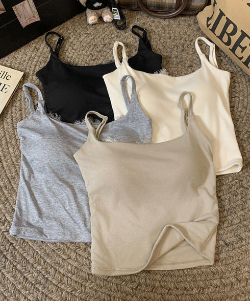 レース切替キャミソールカップ付きインナー インナーキャミソールレディース スクエアネックインナートップス フェミニンブラキャミ ブラ一体型ブラトップ 細肩紐キャミ 86MXUANBN-006