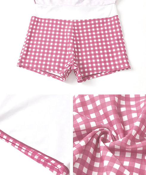 盛れる水着レディースビスチェビキニセット ハイウエストビキニ 大人可愛い セパレート水着 ギンガムチェック フリル水着 レースアップ ガーリー リゾート水着セット 86MXULANG-001