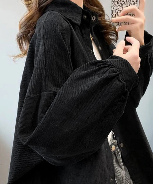 コーデュロイシャツ レディース長袖シャツ 秋冬ロングシャツカーディガン ゆったり ドロップショルダー コーデュロイチュニック体型カバー羽織り ライトアウター着やせ 86MYGL-001