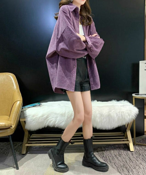 コーデュロイシャツ レディース長袖シャツ 秋冬ロングシャツカーディガン ゆったり ドロップショルダー コーデュロイチュニック体型カバー羽織り ライトアウター着やせ 86MYGL-001