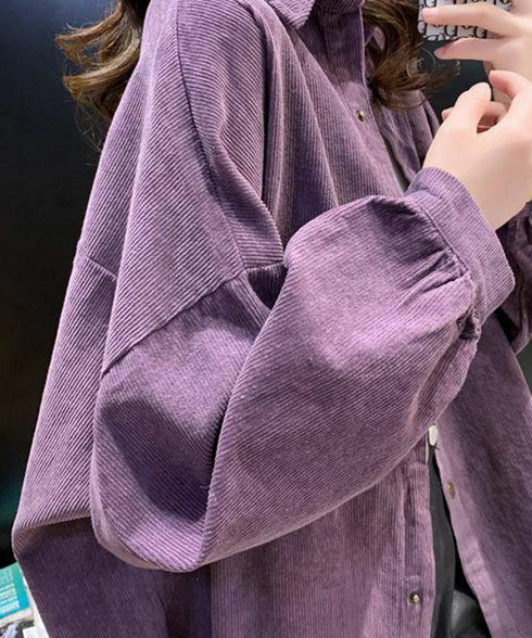 コーデュロイシャツ レディース長袖シャツ 秋冬ロングシャツカーディガン ゆったり ドロップショルダー コーデュロイチュニック体型カバー羽織り ライトアウター着やせ 86MYGL-001