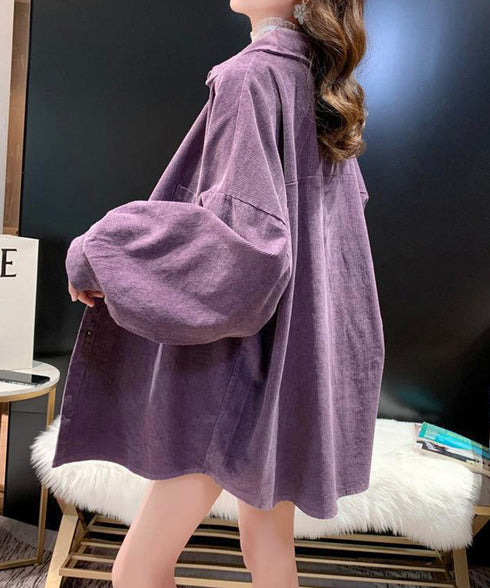 コーデュロイシャツ レディース長袖シャツ 秋冬ロングシャツカーディガン ゆったり ドロップショルダー コーデュロイチュニック体型カバー羽織り ライトアウター着やせ 86MYGL-001