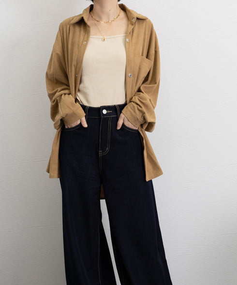 コーデュロイシャツ レディース長袖シャツ 秋冬ロングシャツカーディガン ゆったり ドロップショルダー コーデュロイチュニック体型カバー羽織り ライトアウター着やせ 86MYGL-001