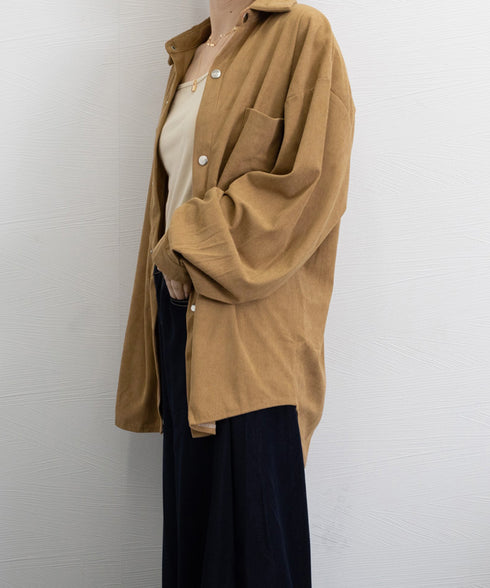 コーデュロイシャツ レディース長袖シャツ 秋冬ロングシャツカーディガン ゆったり ドロップショルダー コーデュロイチュニック体型カバー羽織り ライトアウター着やせ 86MYGL-001