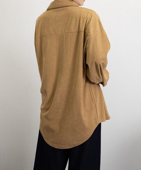 コーデュロイシャツ レディース長袖シャツ 秋冬ロングシャツカーディガン ゆったり ドロップショルダー コーデュロイチュニック体型カバー羽織り ライトアウター着やせ 86MYGL-001