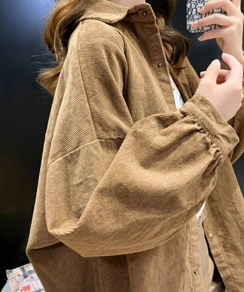 コーデュロイシャツ レディース長袖シャツ 秋冬ロングシャツカーディガン ゆったり ドロップショルダー コーデュロイチュニック体型カバー羽織り ライトアウター着やせ 86MYGL-001