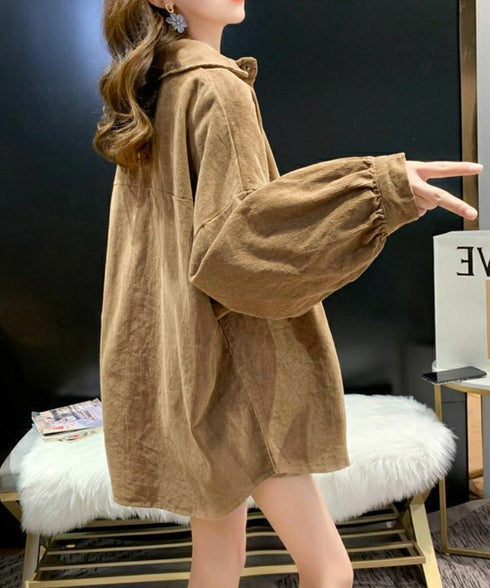 コーデュロイシャツ レディース長袖シャツ 秋冬ロングシャツカーディガン ゆったり ドロップショルダー コーデュロイチュニック体型カバー羽織り ライトアウター着やせ 86MYGL-001