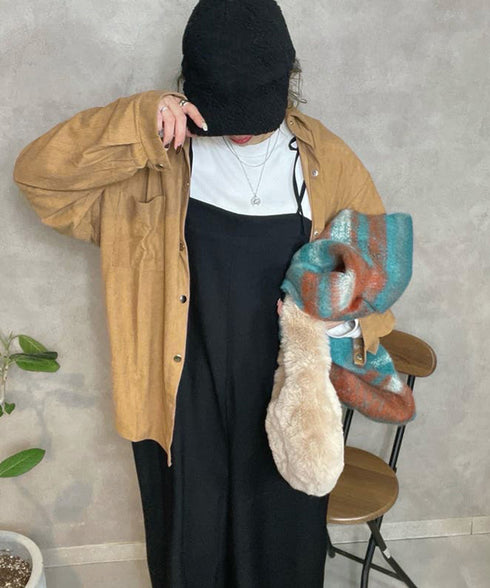 コーデュロイシャツ レディース長袖シャツ 秋冬ロングシャツカーディガン ゆったり ドロップショルダー コーデュロイチュニック体型カバー羽織り ライトアウター着やせ 86MYGL-001