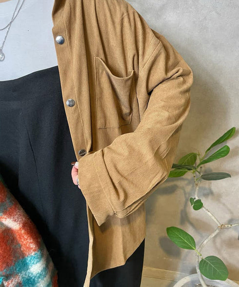 コーデュロイシャツ レディース長袖シャツ 秋冬ロングシャツカーディガン ゆったり ドロップショルダー コーデュロイチュニック体型カバー羽織り ライトアウター着やせ 86MYGL-001