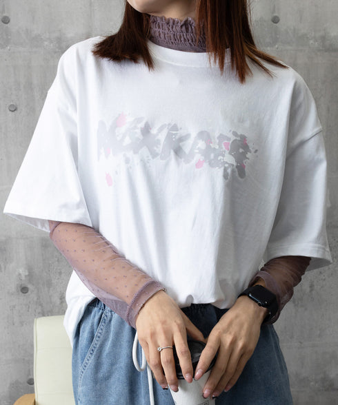 ロングtシャツ ビッグシルエットTシャツ ラウンドネックビッグtシャツ レディース プリント半袖Tシャツ ゆったり おしゃれカットソー グラフィック 五分袖ロゴT 86MYIMN-001