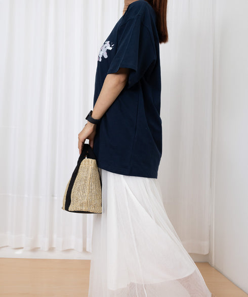 ロングtシャツ ビッグシルエットTシャツ ラウンドネックビッグtシャツ レディース プリント半袖Tシャツ ゆったり おしゃれカットソー グラフィック 五分袖ロゴT 86MYIMN-001