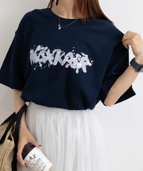 ロングtシャツ ビッグシルエットTシャツ ラウンドネックビッグtシャツ レディース プリント半袖Tシャツ ゆったり おしゃれカットソー グラフィック 五分袖ロゴT 86MYIMN-001