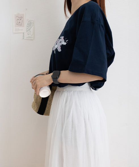 ロングtシャツ ビッグシルエットTシャツ ラウンドネックビッグtシャツ レディース プリント半袖Tシャツ ゆったり おしゃれカットソー グラフィック 五分袖ロゴT 86MYIMN-001