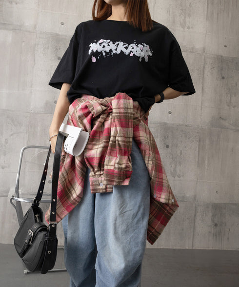 ロングtシャツ ビッグシルエットTシャツ ラウンドネックビッグtシャツ レディース プリント半袖Tシャツ ゆったり おしゃれカットソー グラフィック 五分袖ロゴT 86MYIMN-001