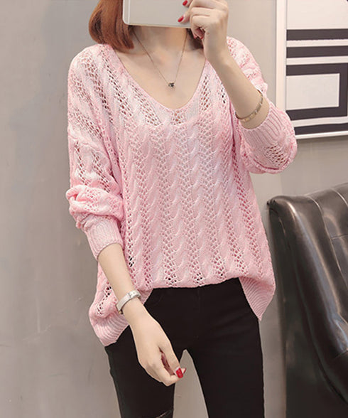 バッグレースアップ 透かし編みニット レディース Vネック クロシェ編み ニットプルオーバー ゆったり サマーニット 体型カバー 長袖メッシュニット セクシー 86MZHILING-001