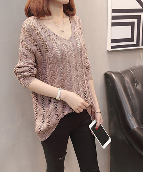 バッグレースアップ 透かし編みニット レディース Vネック クロシェ編み ニットプルオーバー ゆったり サマーニット 体型カバー 長袖メッシュニット セクシー 86MZHILING-001