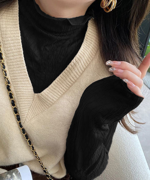 シースルートップス メロウフリルブラウス レディース レースブラウス プチハイネック セクシー シアーシャツブラウス 透け感 重ね着インナートップス 薄手着回し 86PINYU-001