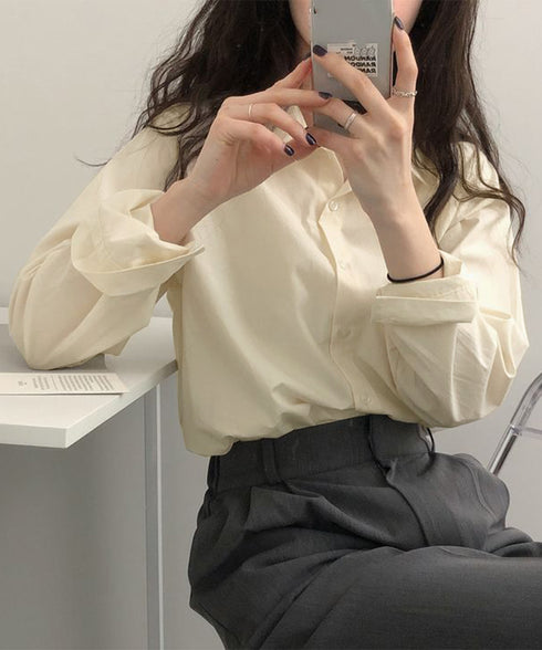 薄手シャツブラウス長袖レディース襟シャツ シンプル開襟カラーシャツ オフィスカジュアル ベーシック 襟付きシャツ重ね着 無地春夏トップス 10代20代30代40代 86QSSP-001