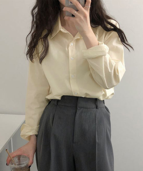 薄手シャツブラウス長袖レディース襟シャツ シンプル開襟カラーシャツ オフィスカジュアル ベーシック 襟付きシャツ重ね着 無地春夏トップス 10代20代30代40代 86QSSP-001
