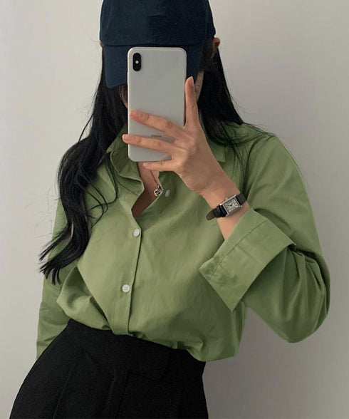 薄手シャツブラウス長袖レディース襟シャツ シンプル開襟カラーシャツ オフィスカジュアル ベーシック 襟付きシャツ重ね着 無地春夏トップス 10代20代30代40代 86QSSP-001