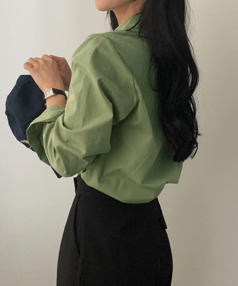 薄手シャツブラウス長袖レディース襟シャツ シンプル開襟カラーシャツ オフィスカジュアル ベーシック 襟付きシャツ重ね着 無地春夏トップス 10代20代30代40代 86QSSP-001