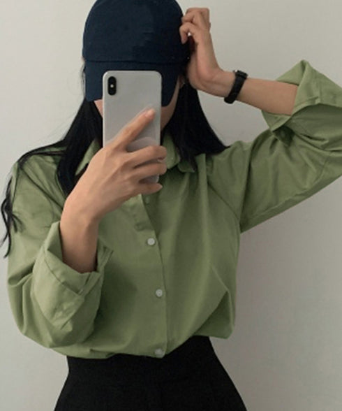 薄手シャツブラウス長袖レディース襟シャツ シンプル開襟カラーシャツ オフィスカジュアル ベーシック 襟付きシャツ重ね着 無地春夏トップス 10代20代30代40代 86QSSP-001