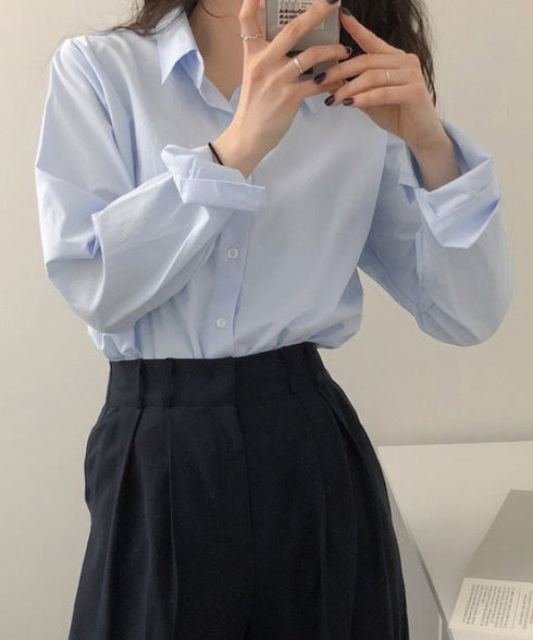 薄手シャツブラウス長袖レディース襟シャツ シンプル開襟カラーシャツ オフィスカジュアル ベーシック 襟付きシャツ重ね着 無地春夏トップス 10代20代30代40代 86QSSP-001