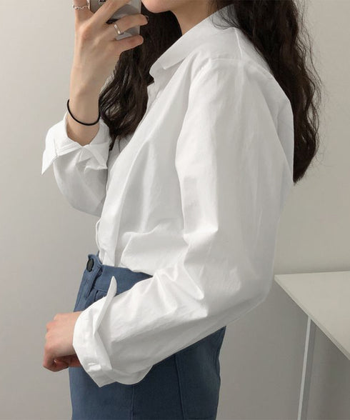 薄手シャツブラウス長袖レディース襟シャツ シンプル開襟カラーシャツ オフィスカジュアル ベーシック 襟付きシャツ重ね着 無地春夏トップス 10代20代30代40代 86QSSP-001