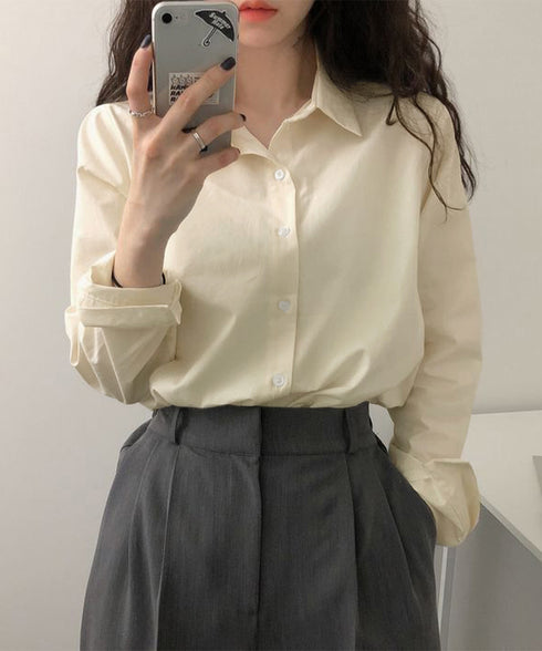 薄手シャツブラウス長袖レディース襟シャツ シンプル開襟カラーシャツ オフィスカジュアル ベーシック 襟付きシャツ重ね着 無地春夏トップス 10代20代30代40代 86QSSP-001
