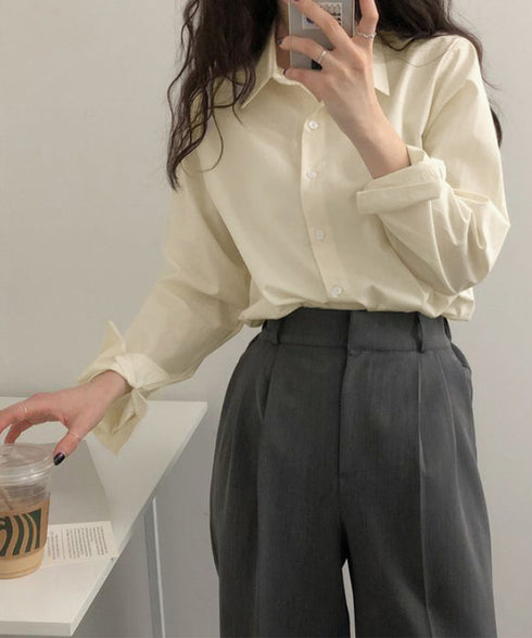 薄手シャツブラウス長袖レディース襟シャツ シンプル開襟カラーシャツ オフィスカジュアル ベーシック 襟付きシャツ重ね着 無地春夏トップス 10代20代30代40代 86QSSP-001