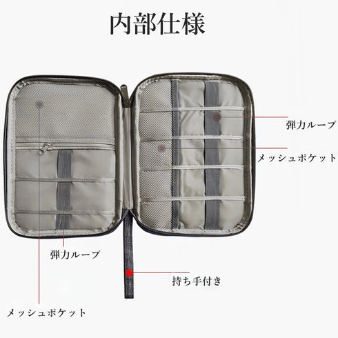 大容量 ガジェットポーチ 薄型 整理整頓 PC周辺小物収納ポーチ デジタル収納袋 仕切り充電器収納 小物入れ 持ち運びポーチ トラベルポーチ 軽量ガジェットケース 86RUNHUI-001