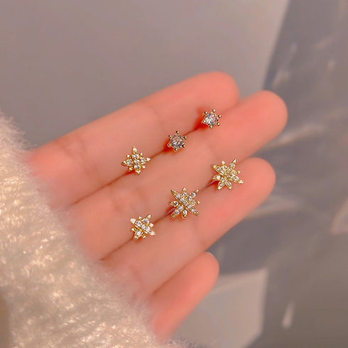 6個セットスタッドピアス スターバースト キラキラ 小ぶりピアス 両耳用 ジュエリー 女性 韓国アクセサリー シンプル かわいい 小物 痛くない 耳飾り 普段使い 86SENWAI-001