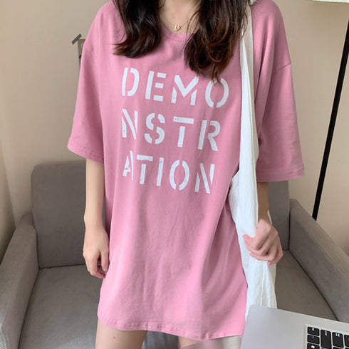 ロング ロゴtシャツ レディース 半袖 ロング ロゴtシャツ レディース 半袖 カットソー 体型カバー 英字プリントtシャツワンピース ゆったり トップス 86SHIZM-001