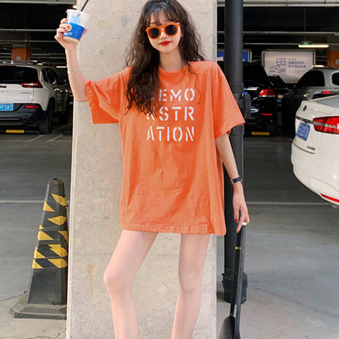 ロング ロゴtシャツ レディース 半袖 ロング ロゴtシャツ レディース 半袖 カットソー 体型カバー 英字プリントtシャツワンピース ゆったり トップス 86SHIZM-001