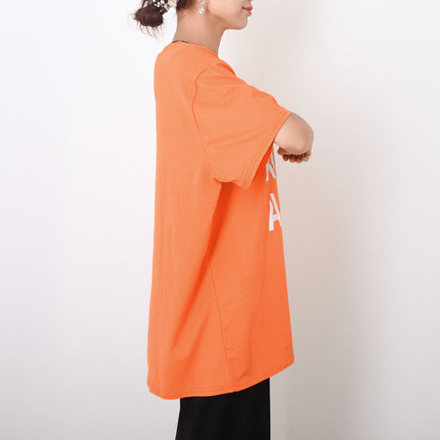 ロング ロゴtシャツ レディース 半袖 ロング ロゴtシャツ レディース 半袖 カットソー 体型カバー 英字プリントtシャツワンピース ゆったり トップス 86SHIZM-001