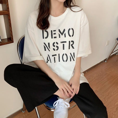 ロング ロゴtシャツ レディース 半袖 ロング ロゴtシャツ レディース 半袖 カットソー 体型カバー 英字プリントtシャツワンピース ゆったり トップス 86SHIZM-001