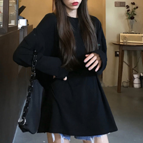 ゆったり 着やせ 長袖プルオーバー 無地 ルーズTシャツ レディース カジュアルトップス 韓国ファッション おしゃれカットソー 重ね着 ロンティー ラウンドネック 86SHIZM-002